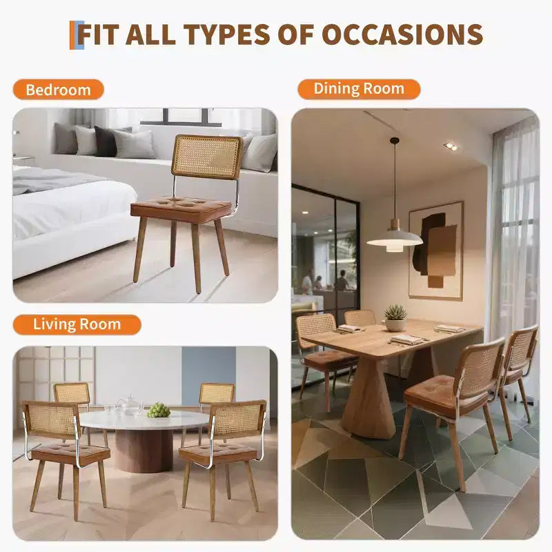 Lot de 4 ou 6 chaises de salle à manger en rotin style bohème moderne, assise rembourrée douce, dossier haut en cannage, pieds en bois robustes, pour cuisine, salle à manger, restaurant