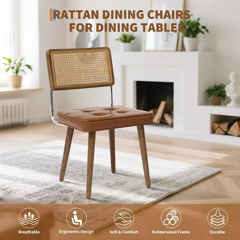 Lot de 4 ou 6 chaises de salle à manger en rotin style bohème moderne, assise rembourrée douce, dossier haut en cannage, pieds en bois robustes, pour cuisine, salle à manger, restaurant