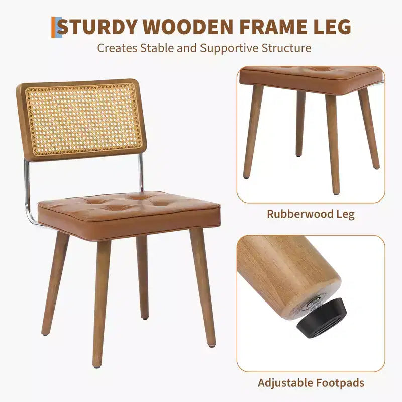 Lot de 4 ou 6 chaises de salle à manger en rotin style bohème moderne, assise rembourrée douce, dossier haut en cannage, pieds en bois robustes, pour cuisine, salle à manger, restaurant