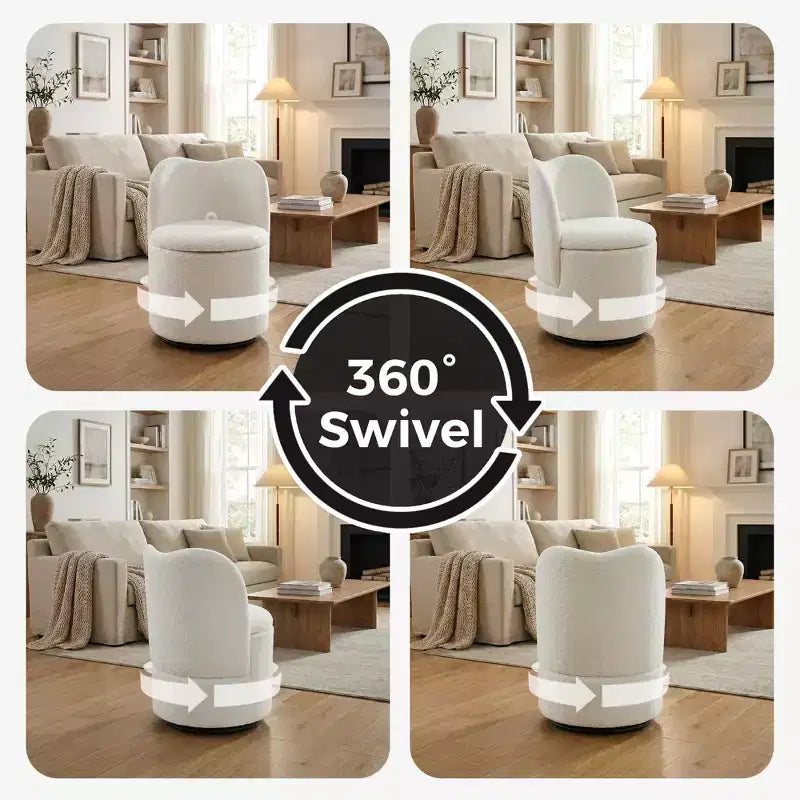 Chaise de Vanité Pivotante à 360° avec Rangement - 159 kg, Velours Teddy/Velours, Compartiment Caché, Aucun Assemblage Requis