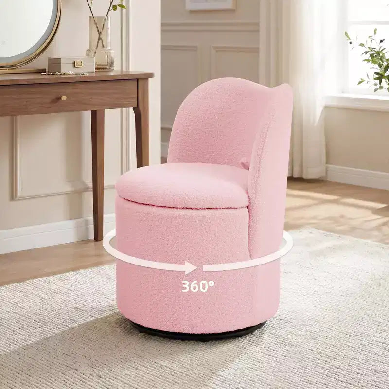 Chaise de Vanité Pivotante à 360° avec Rangement - 159 kg, Velours Teddy/Velours, Compartiment Caché, Aucun Assemblage Requis