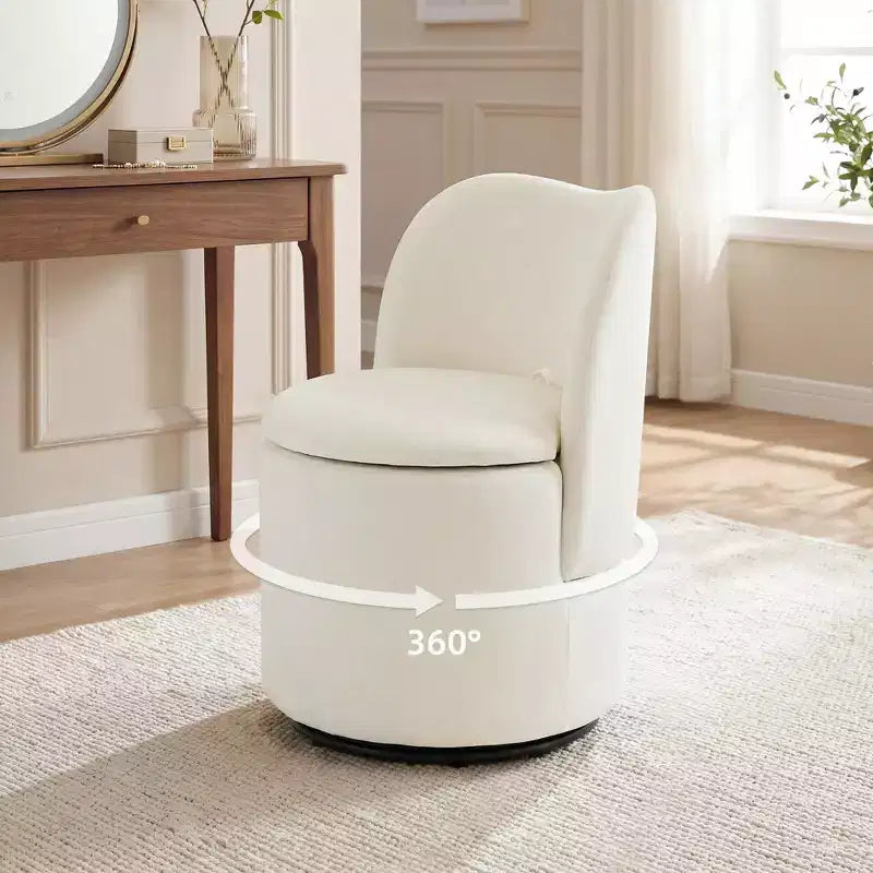 Chaise de Vanité Pivotante à 360° avec Rangement - 159 kg, Velours Teddy/Velours, Compartiment Caché, Aucun Assemblage Requis