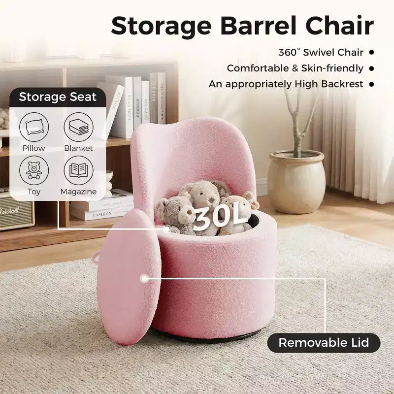 Chaise de Vanité Pivotante à 360° avec Rangement - 159 kg, Velours Teddy/Velours, Compartiment Caché, Aucun Assemblage Requis