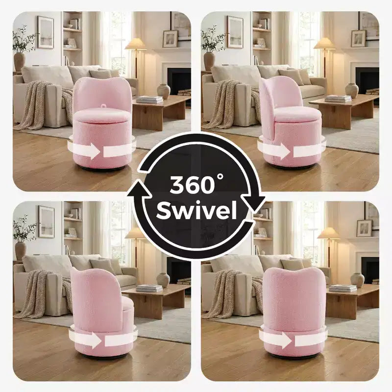 Chaise de Vanité Pivotante à 360° avec Rangement - 159 kg, Velours Teddy/Velours, Compartiment Caché, Aucun Assemblage Requis