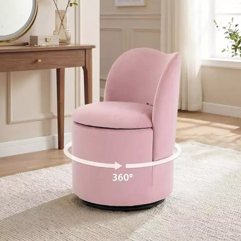 Chaise de Vanité Pivotante à 360° avec Rangement - 159 kg, Velours Teddy/Velours, Compartiment Caché, Aucun Assemblage Requis