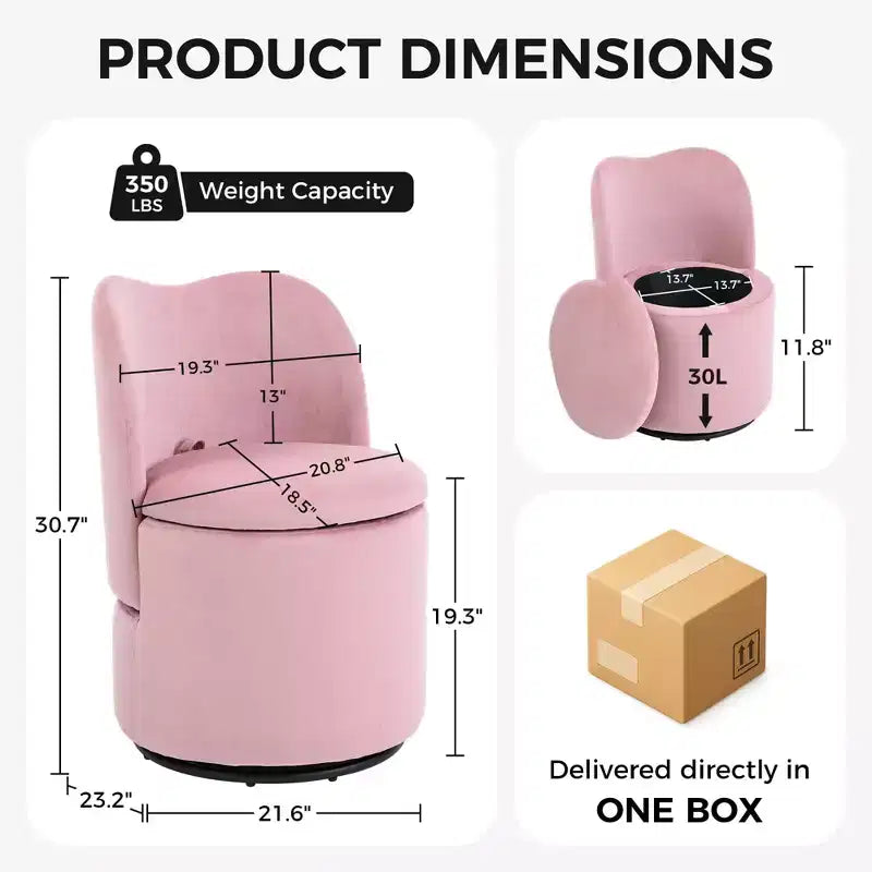 Chaise de Vanité Pivotante à 360° avec Rangement - 159 kg, Velours Teddy/Velours, Compartiment Caché, Aucun Assemblage Requis