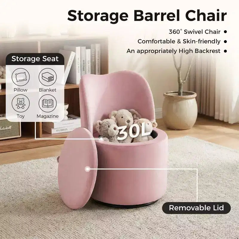 Chaise de Vanité Pivotante à 360° avec Rangement - 159 kg, Velours Teddy/Velours, Compartiment Caché, Aucun Assemblage Requis