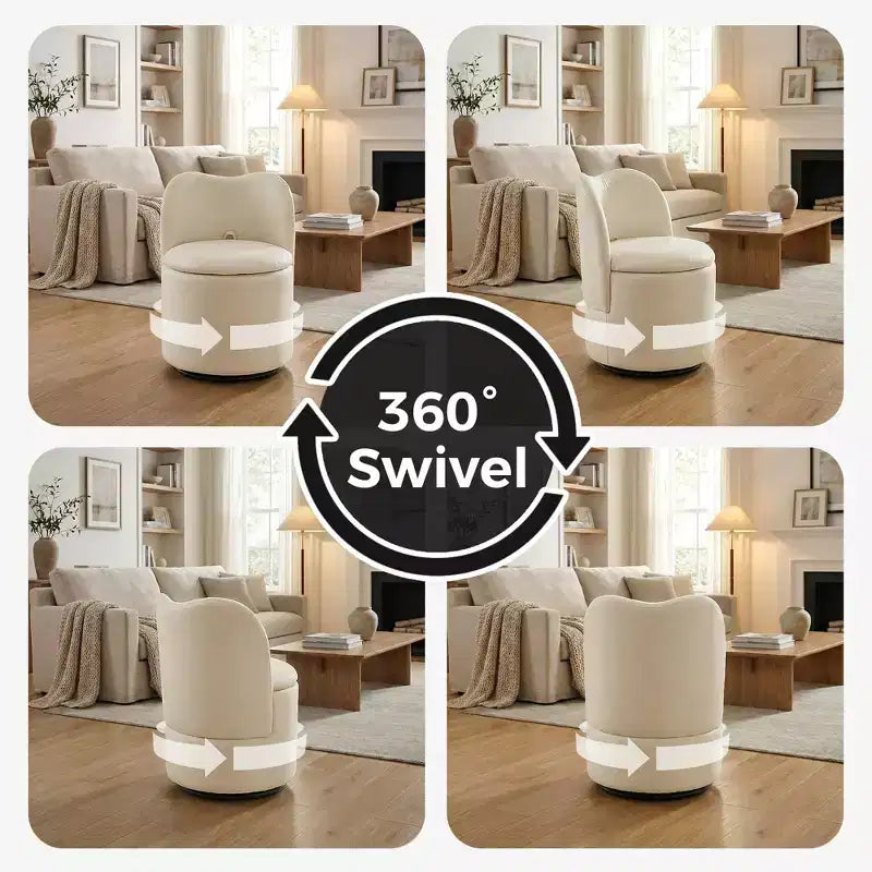 Chaise de Vanité Pivotante à 360° avec Rangement - 159 kg, Velours Teddy/Velours, Compartiment Caché, Aucun Assemblage Requis