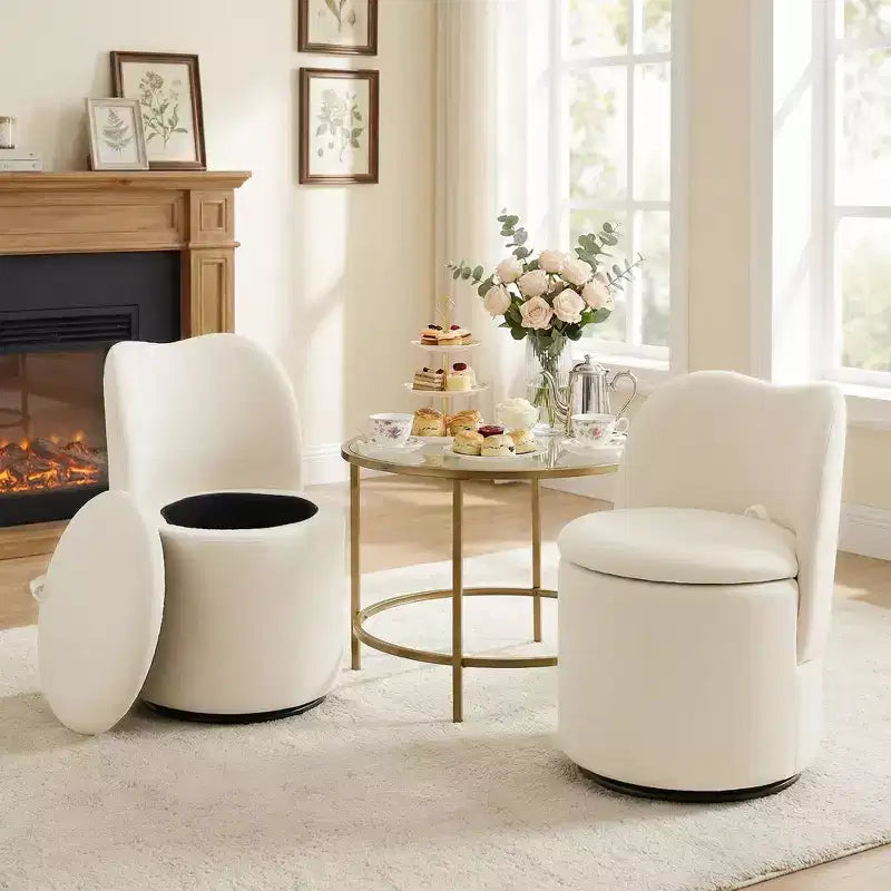 360 Swivel Vanity Chair with Storage - 350 LBS, Teddy Velvet/ Velvet, Hidden Compartment, No Assembly
