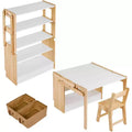 Folding Table and Chair Furniture Set, Art Table and 1 Chair Set, Craft Play Desk with 2 Storage Box, Adjustable Table for School and Home