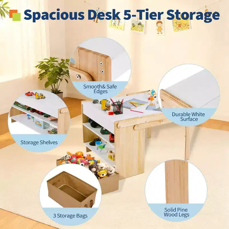 Ensemble de table et chaise pliantes, ensemble table d'activités et 1 chaise, bureau de jeux créatifs avec 2 boîtes de rangement, table réglable pour l'école et la maison