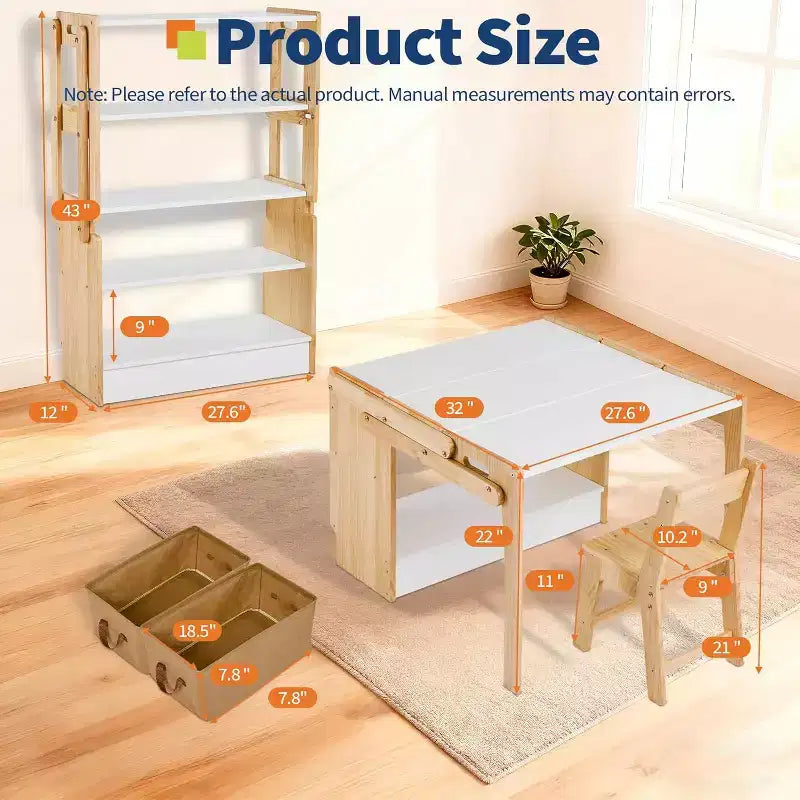 Ensemble de table et chaise pliantes, ensemble table d'activités et 1 chaise, bureau de jeux créatifs avec 2 boîtes de rangement, table réglable pour l'école et la maison
