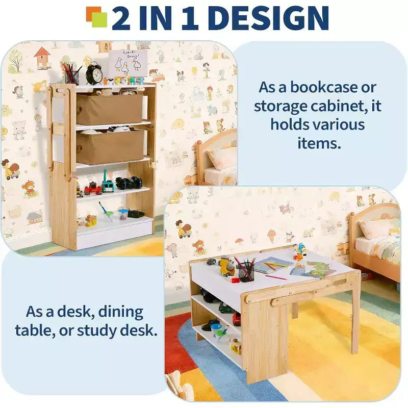Ensemble de table et chaise pliantes, ensemble table d'activités et 1 chaise, bureau de jeux créatifs avec 2 boîtes de rangement, table réglable pour l'école et la maison