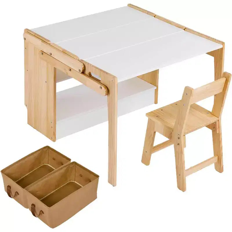 Ensemble de table et chaise pliantes, ensemble table d'activités et 1 chaise, bureau de jeux créatifs avec 2 boîtes de rangement, table réglable pour l'école et la maison