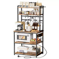 Kitchen Bakers Rack, 5 Ft Power Cable Bakers Rack with Power Outlet, Kitchen Stand with X-Shaped Support Bar, 12 S-Shaped Hooks