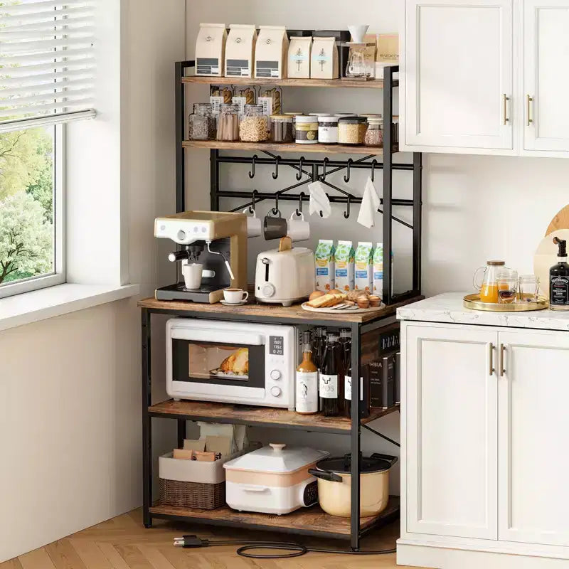 Étagère de cuisine style boulanger, avec câble d'alimentation de 1,5 m et prise électrique, étagère de cuisine avec barre de support en X, 12 crochets en S