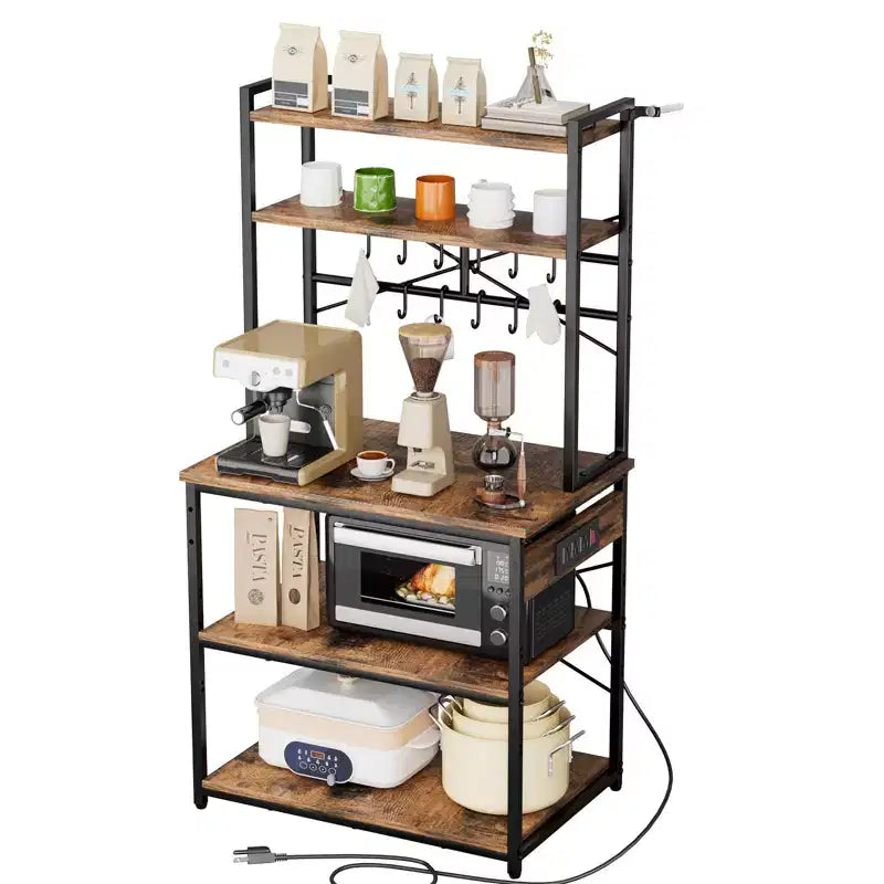 Étagère de cuisine style boulanger, avec câble d'alimentation de 1,5 m et prise électrique, étagère de cuisine avec barre de support en X, 12 crochets en S
