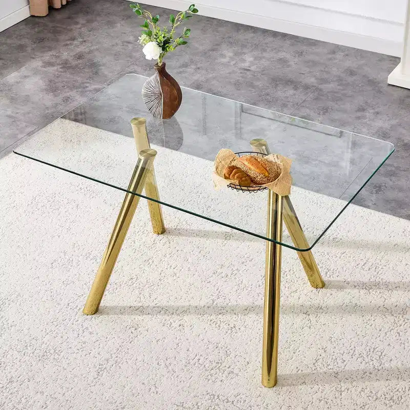 Ora Maison Modern Tempered Glass Dining Table  Kitchen Table with Metal Base & Safety Rounded Corners