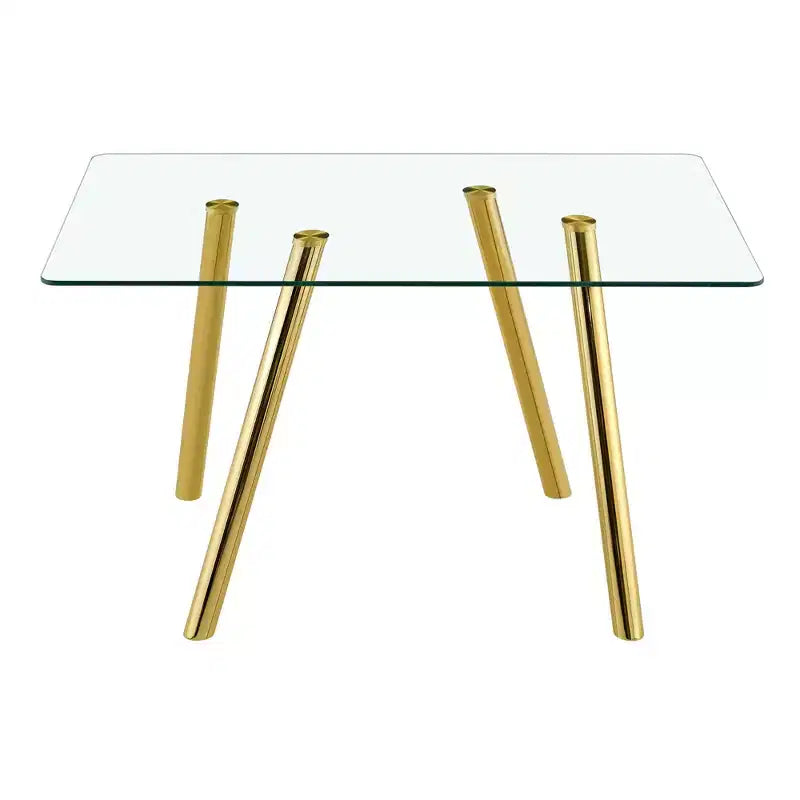 Ora Maison Table de salle à manger moderne en verre trempé Table de cuisine avec base en métal et coins arrondis sécurisés