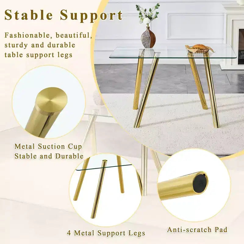 Ora Maison Table de salle à manger moderne en verre trempé Table de cuisine avec base en métal et coins arrondis sécurisés