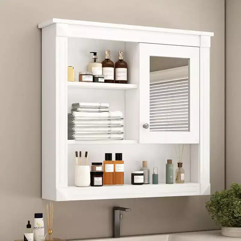 AMMER Armoire de salle de bain murale 32'' avec miroir, Armoire à pharmacie murale avec 4 étagères, Meuble de rangement avec porte miroir au-dessus des toilettes