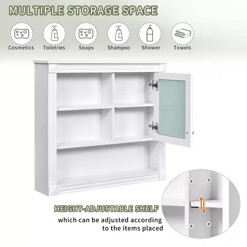 AMMER Armoire de salle de bain murale 32'' avec miroir, Armoire à pharmacie murale avec 4 étagères, Meuble de rangement avec porte miroir au-dessus des toilettes