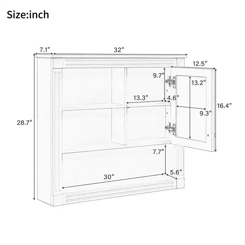 AMMER Armoire de salle de bain murale 32'' avec miroir, Armoire à pharmacie murale avec 4 étagères, Meuble de rangement avec porte miroir au-dessus des toilettes