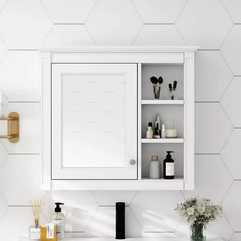 AMMER 30 x 28 Medicine Cabinet, Wall Mounted Bathroom Storage Cabinet, Bathroom Wall Cabinet with Mirror, Mirror Cabinet with 3 Open Shelves