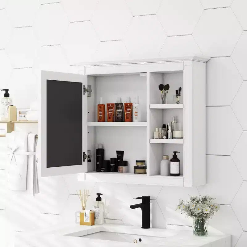 AMMER 30 x 28 Armoire à pharmacie, Armoire de rangement murale pour salle de bain, Armoire murale de salle de bain avec miroir, Armoire à miroir avec 3 étagères ouvertes