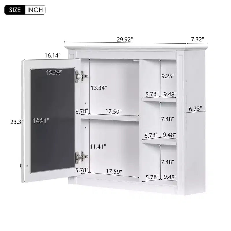 AMMER 30 x 28 Armoire à pharmacie, Armoire de rangement murale pour salle de bain, Armoire murale de salle de bain avec miroir, Armoire à miroir avec 3 étagères ouvertes