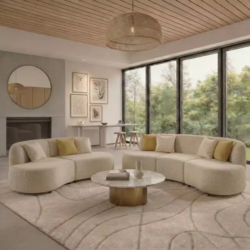 Christopher Knight Home Cozelle 5 Piece Modern Curved Cloud Boucle Upholstered Sectional Sofa Set