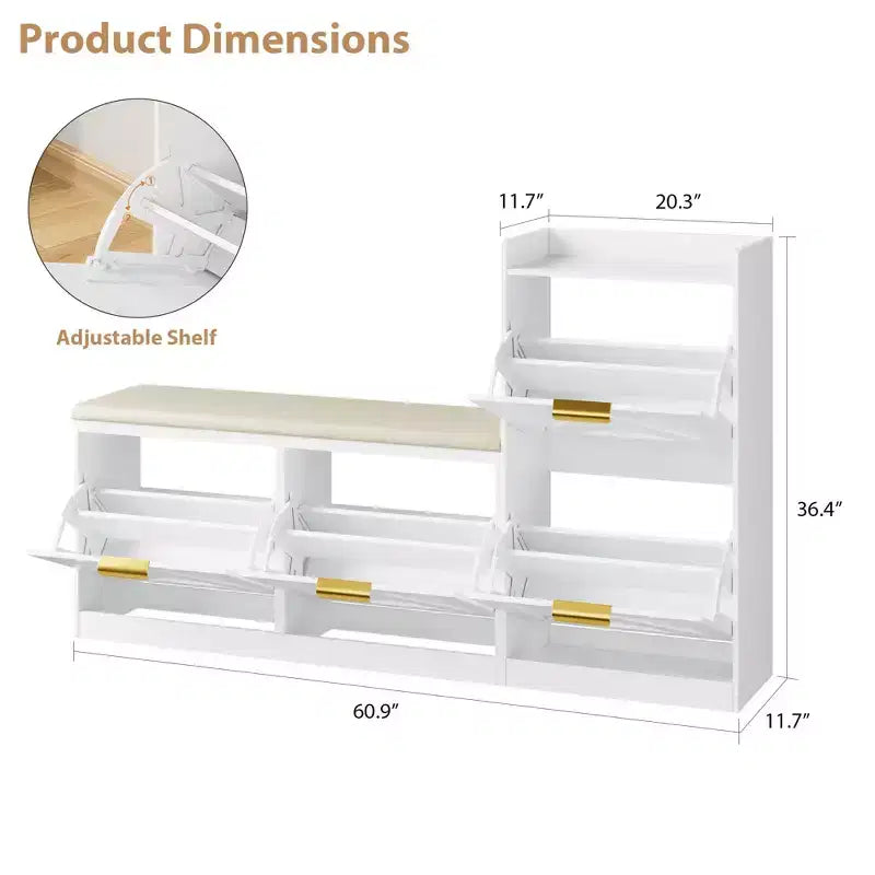 Meuble de rangement pour chaussures de ferme, armoire à chaussures avec banc, 4 tiroirs à abattant, banc de rangement en bois, pour entrée, salon, couloir