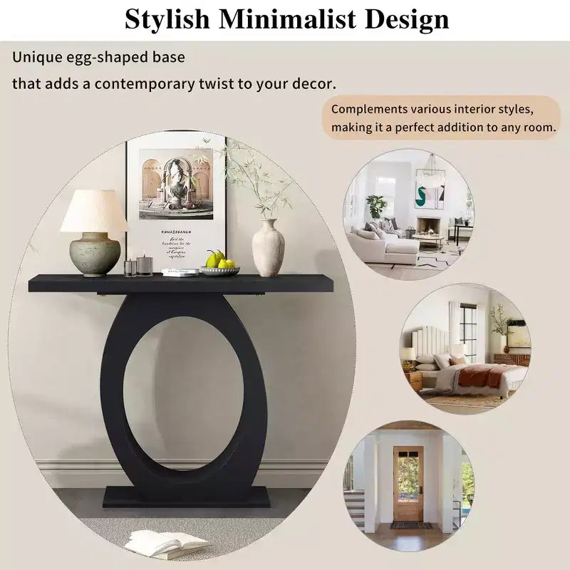 Table console et table d'entrée moderne Whisen, table de canapé robuste avec base en forme d'œuf