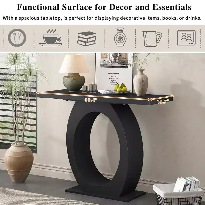 Table console et table d'entrée moderne Whisen, table de canapé robuste avec base en forme d'œuf