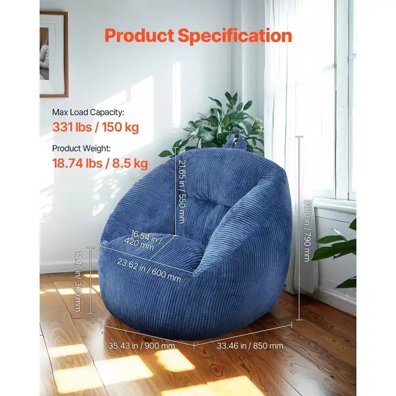 Fauteuil Poire, Fauteuil Poire de 90 cm avec Accoudoirs Doux et Poche de Rangement, Rembourré de Mousse à Mémoire 25D avec Housse en Velours Teddy Doux