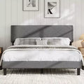 Bed Frame with Upholstered Headboard, Wooden Slats Support, Easy Assembly Mattress Foundation, No Box Spring Needed & Noise Free, Dark Grey