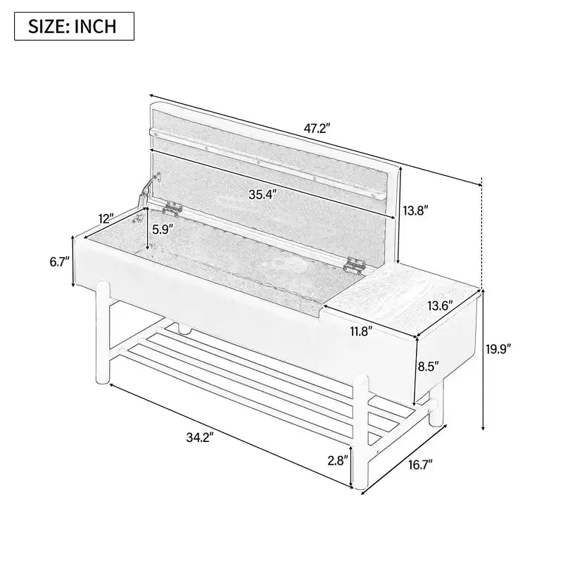 Banc de rangement rembourré JVNOXK de style ferme avec compartiment caché, banc d'entrée moderne pour salon, couloir, naturel