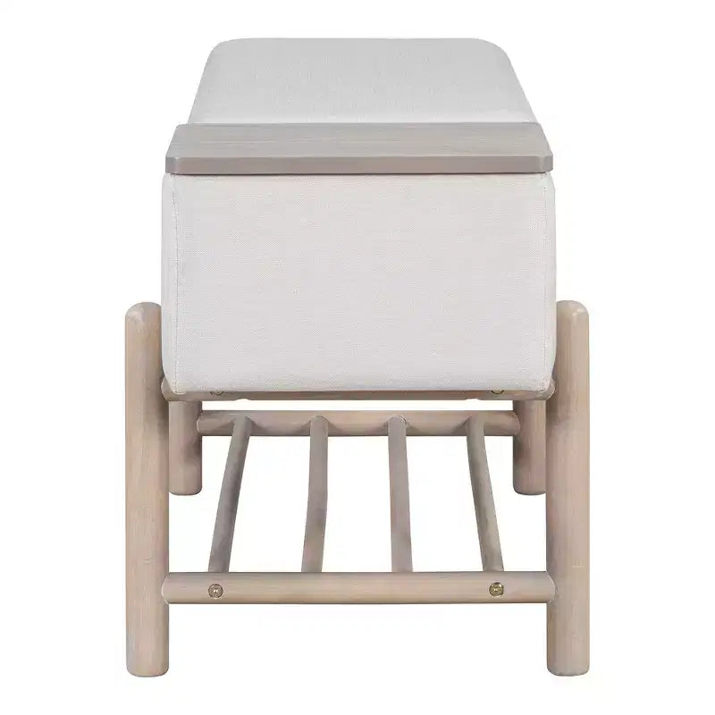 Banc de rangement rembourré JVNOXK de style ferme avec compartiment caché, banc d'entrée moderne pour salon, couloir, naturel