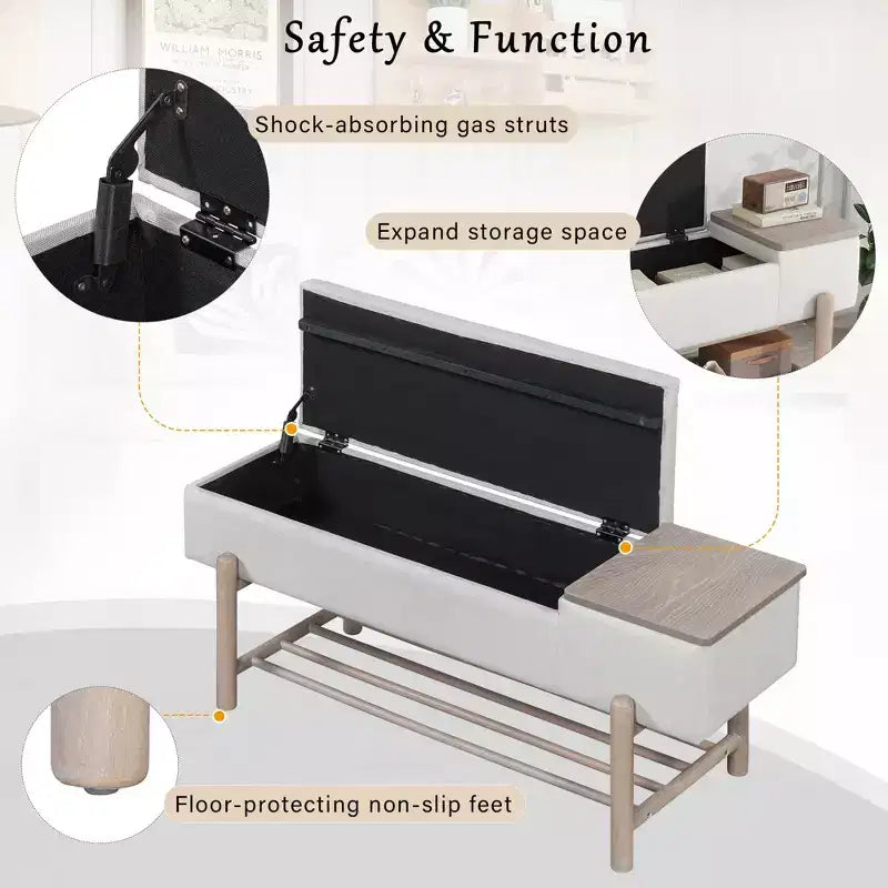 Banc de rangement rembourré JVNOXK de style ferme avec compartiment caché, banc d'entrée moderne pour salon, couloir, naturel