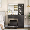 Makeup Vanity Desk With Mirror And Lights, Dressing Table With Outlets, Storage Stool, Drawers And Hair Dryer Holder for Living Romm Bedroom, Black