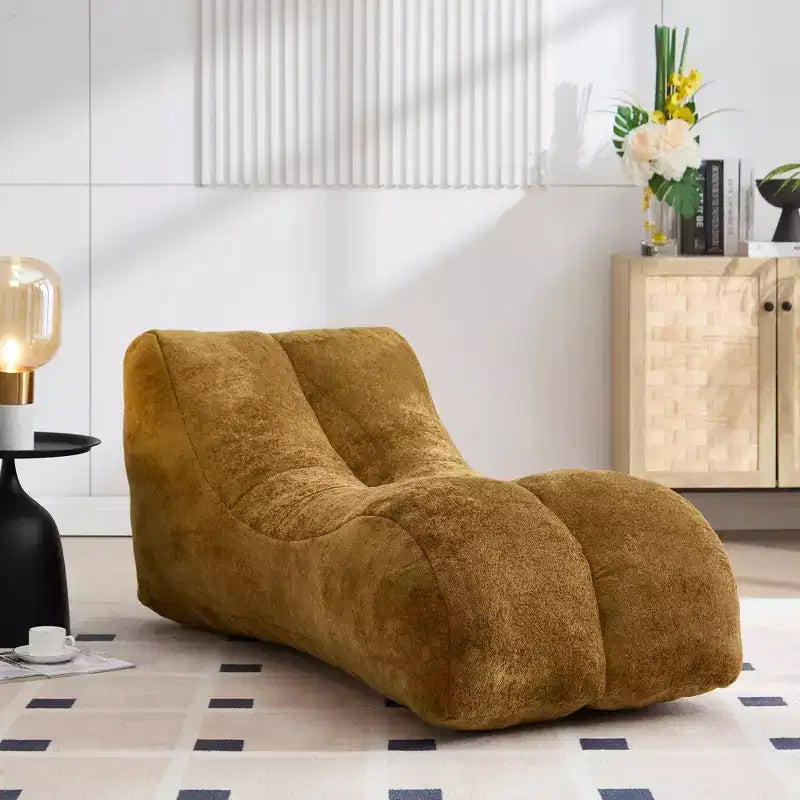 FurnitureR 59.1 Chaise Lounge Lazy Sofa, Soft Plush Fabric Ergonomic Contoured Floor Sofa, Comfy Sleeper Lounge Couch for Living Room Bedroom