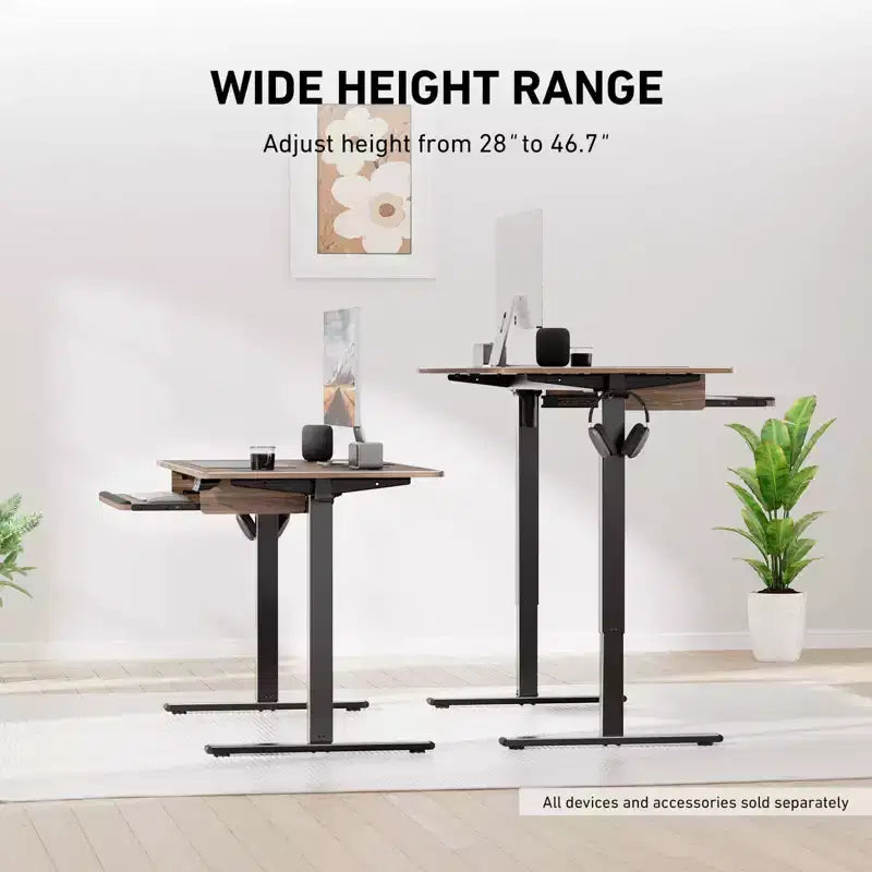 Bureau électrique réglable en hauteur 48x24 pouces, table d'ordinateur pour le travail à domicile, les études, l'écriture et les jeux, bureaux avec plateau en bois, Marron