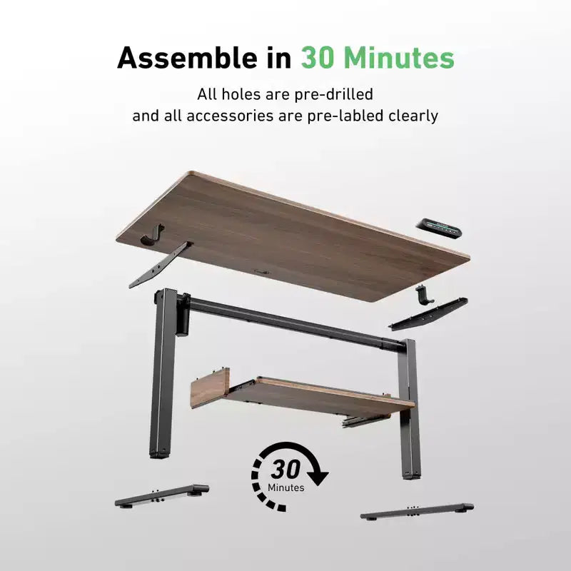 Bureau électrique réglable en hauteur 48x24 pouces, table d'ordinateur pour le travail à domicile, les études, l'écriture et les jeux, bureaux avec plateau en bois, Marron
