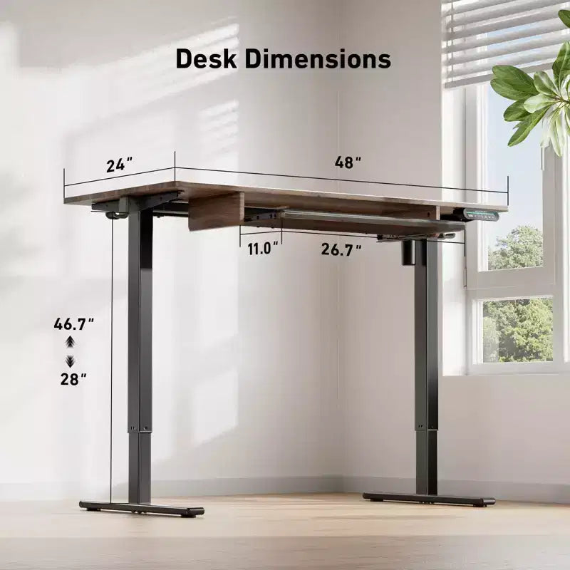 Bureau électrique réglable en hauteur 48x24 pouces, table d'ordinateur pour le travail à domicile, les études, l'écriture et les jeux, bureaux avec plateau en bois, Marron