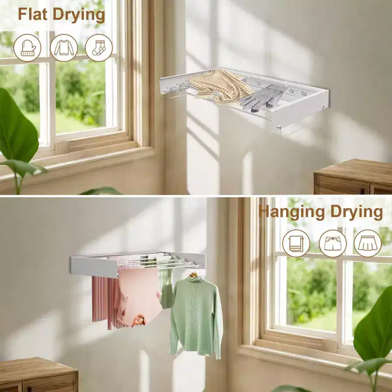 Séchoir à linge mural pliant avec tringles en aluminium, étendoir à linge escamotable peu encombrant pour salle de bain et buanderie