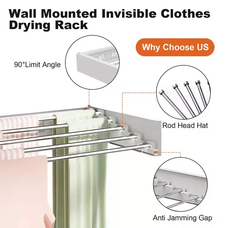 Séchoir à linge mural pliant avec tringles en aluminium, étendoir à linge escamotable peu encombrant pour salle de bain et buanderie