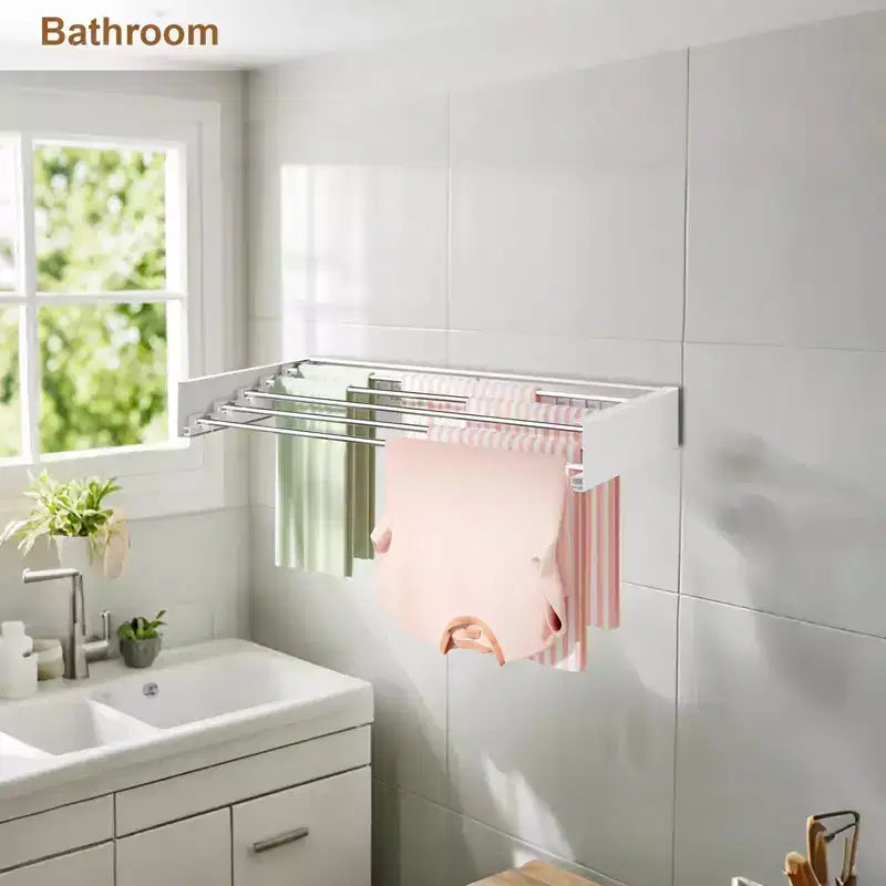 Séchoir à linge mural pliant avec tringles en aluminium, étendoir à linge escamotable peu encombrant pour salle de bain et buanderie