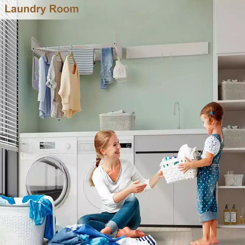 Séchoir à linge mural pliant avec tringles en aluminium, étendoir à linge escamotable peu encombrant pour salle de bain et buanderie