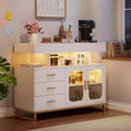 LED Smart Buffet Cabinet with 20-Color RGB Light & Charging Station, Coffee Bar Sideboard with Drawer and Hutch for Living Room Dining Kitchen