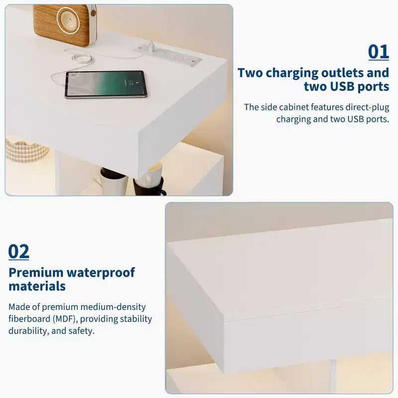 Meuble de buffet intelligent à LED avec lumière RVB 20 couleurs et station de charge, buffet de bar à café avec tiroir et huche pour salon, salle à manger, cuisine